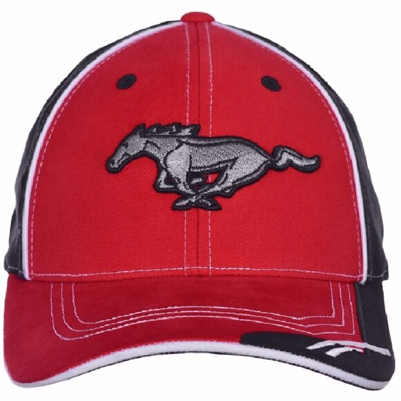 Ford Mustang Red Embroidered Running Horse Logo Cap Hat - NEW Fast Ship - Picture 1 of 6